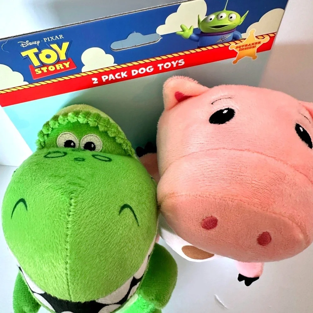 Disney Pixar Toy Story Dog Toys 2 Pack Rex Hamm Plush Squeaker New Green Pink